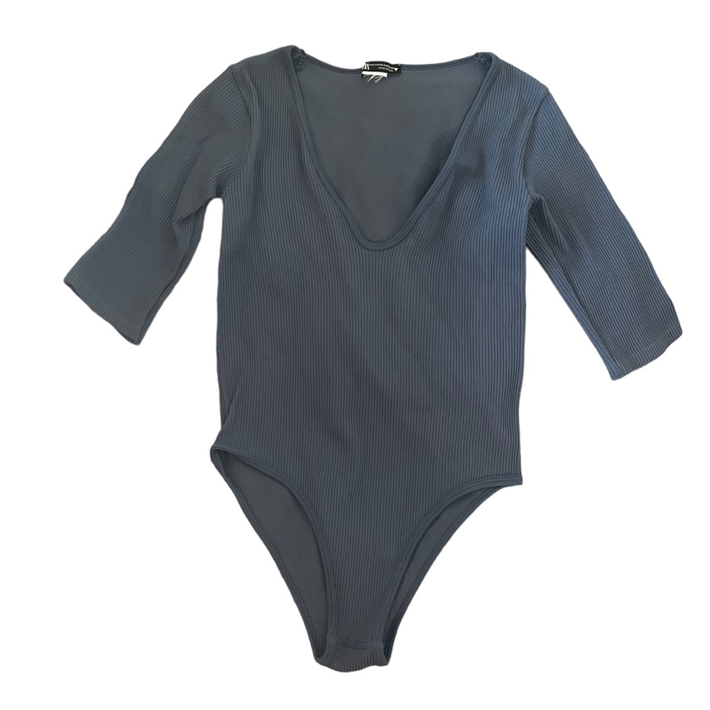 Zara Blue Gray Ribbed Deep V Neck Bodysuit Size XS/S
